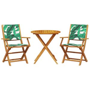 vidaXL 3-dijelni bistro set od tkanine i masivnog drva uzorkom li&scaron;ća