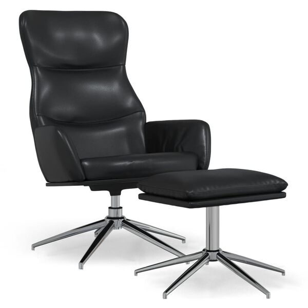 vidaXL Stolica za opu&scaron;tanje s tabureom od sjajne crne umjetne kože