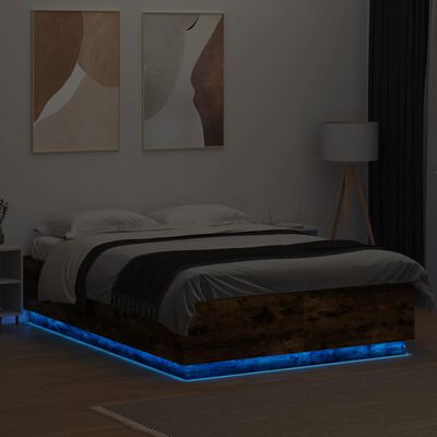 vidaXL Okvir za krevet s LED svjetlima boja hrasta 120 x 200 cm drveni