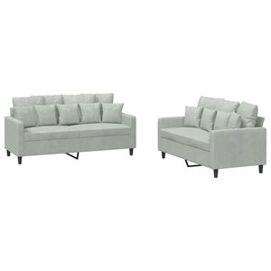 vidaXL 2-dijelni set sofa s jastucima svjetlosivi bar&scaron;unasti