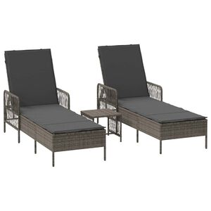 vidaXL Ležaljka 3 pcs Siva i tamno siva 55 x 200 x 92 cm poliratan