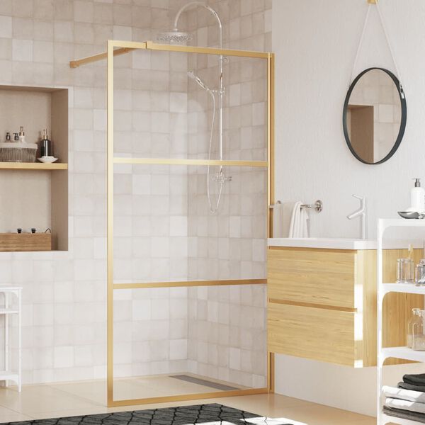 vidaXL Stijenka za walk-in tu&scaron; sa staklom ESG zlatna 115 x 195 cm