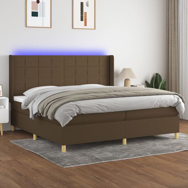 vidaXL Krevet box spring s madracem LED tamnosmeđi 200x200 cm tkanina