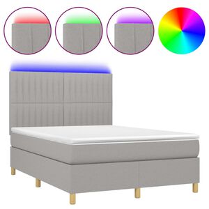 vidaXL Krevet box spring s madracem LED svjetlosivi 140x200 cm tkanina