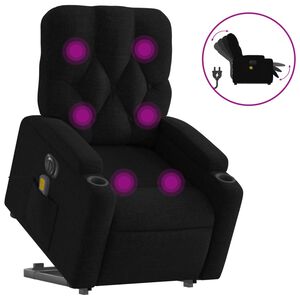 vidaXL Električni masažni naslonjač na podizanje od tkanine crni