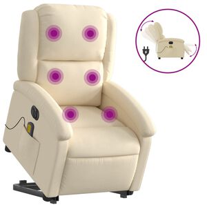 vidaXL Električni masažni naslonjač na podizanje od tkanine krem