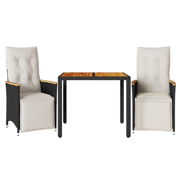 vidaXL 3-dijelni vrtni bistro set od poliratana s jastucima crni