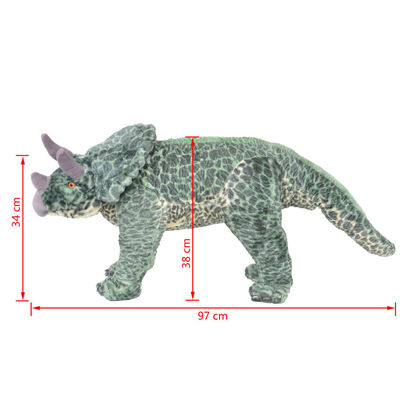 vidaXL Samostojeći plišani dinosaur triceratops zeleni XXL
