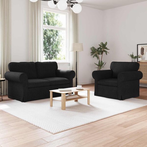 vidaXL Sofa 2 pcs Crna 155 x 82 x 80 cm tkanina