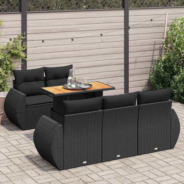 vidaXL 6-dijelni set vrtnih sofa s jastucima crni od poliratana