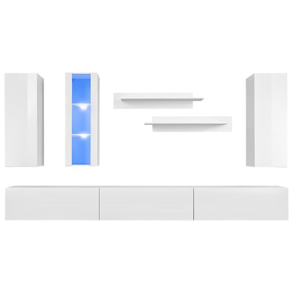 vidaXL 8-dijelni set zidnih TV regala s LED svjetlima bijeli visokog sjaja