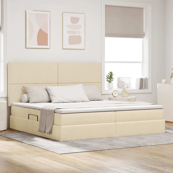 vidaXL Krevet s prostorom za pohranu s LED-om Krema 200 x 200 cm