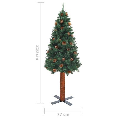 vidaXL Tanko osvijetljeno božićno drvce s kuglicama zeleno 210 cm