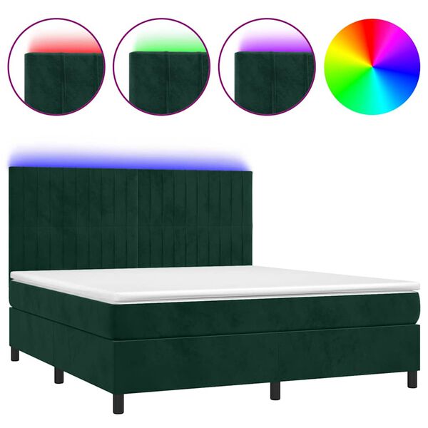 vidaXL Krevet box spring s madracem LED tamnozeleni 160x200 cm bar&scaron;un