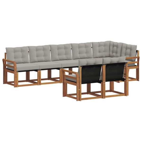 vidaXL Set vanjskih sofa s jastukom 8 pcs Prirodna i svijetlo siva