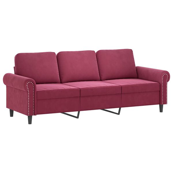 vidaXL 3-dijelni set sofa s jastucima crvena boja vina baršunasti