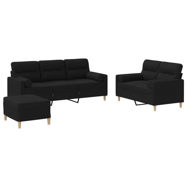 vidaXL 3-dijelni set sofa s jastucima crni od mikrovlakana
