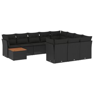 vidaXL 11-dijelni set vrtnih sofa od poliratana s jastucima crni