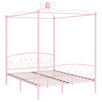 vidaXL Okvir za krevet s baldahinom ružičasti metalni 180 x 200 cm