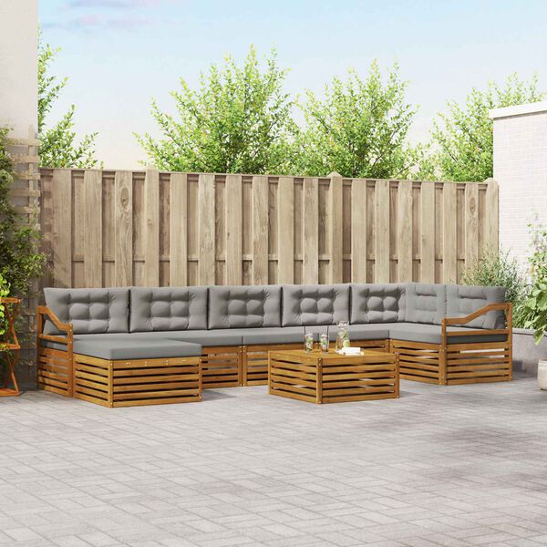 vidaXL Set vanjskih sofa s jastukom 8 pcs Prirodna i svijetlo siva