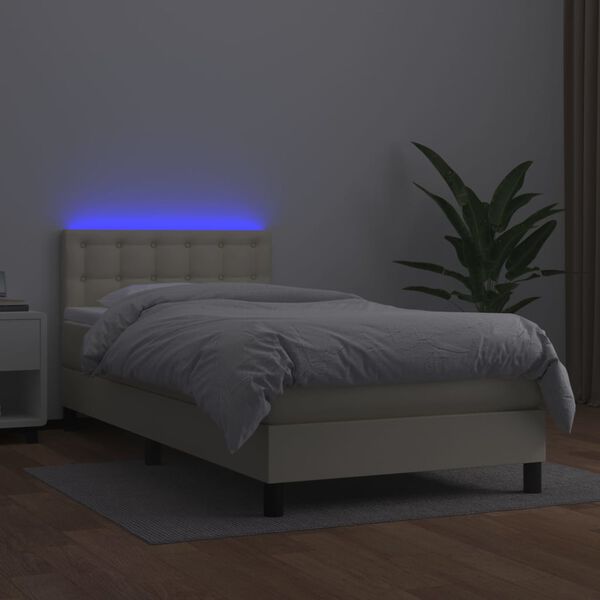 vidaXL Krevet box spring s madracem LED krem 90x200 cm od umjetne kože