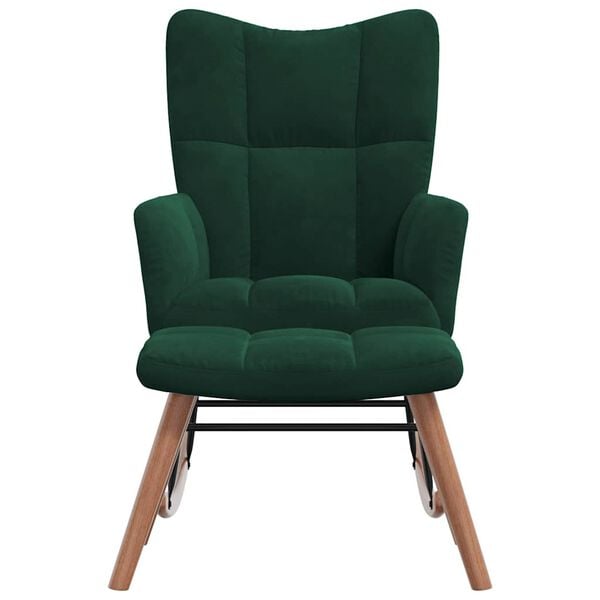 vidaXL Stolica za ljuljanje s osloncem za noge tamnozelena bar&scaron;unasta