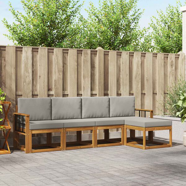 vidaXL Set vanjskih sofa s jastukom 5 pcs Prirodna i svijetlo siva