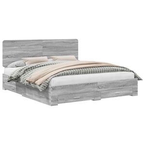 vidaXL Krevetna konstrukcija s uzglavljem Siva Sonoma 200 x 200 cm