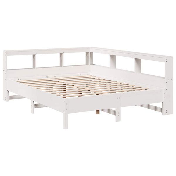 vidaXL Krevet s regalom z knjige bez madraca bijeli 150x200cm borovina