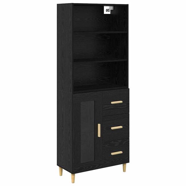 vidaXL Highboard Crni hrast 69,5 x 32,5 x 180 cm Konstruirano drvo