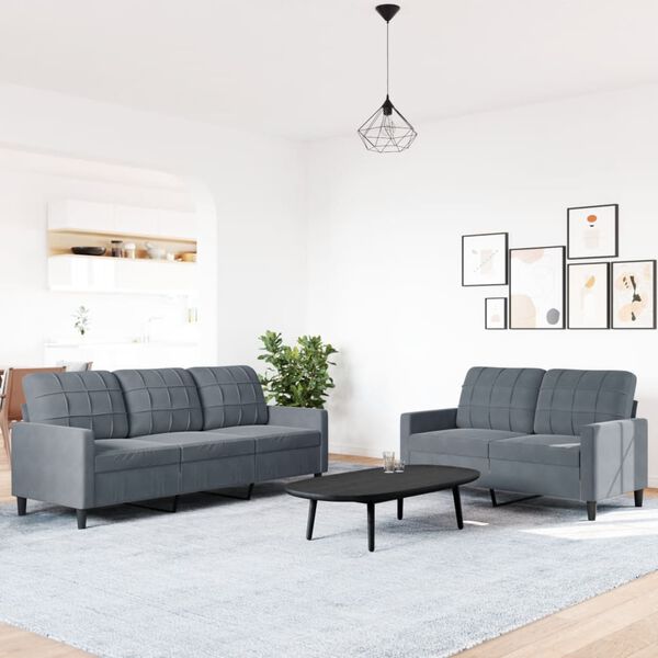 vidaXL 2-dijelni set sofa s jastucima tamnosivi baršunasti