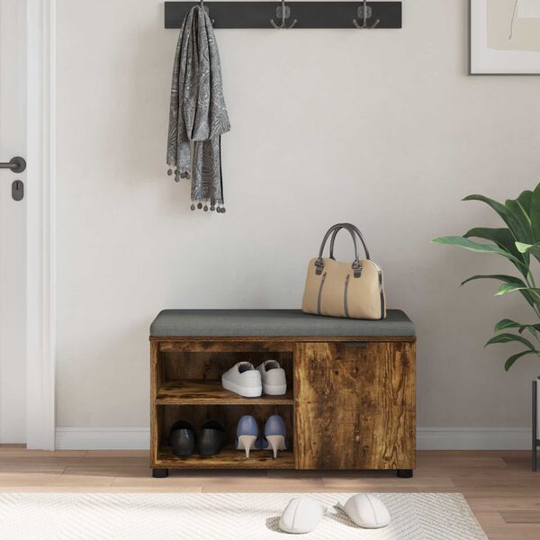 vidaXL Klupa za hodnik s jastukom Dimljeni hrast 80 x 38 x 46 cm