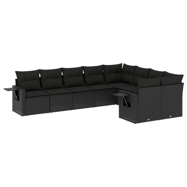 vidaXL 9-dijelni set vrtnih sofa s jastucima crni od poliratana