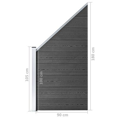 vidaXL Set panela za ogradu WPC 619 x (105 - 186) cm crni