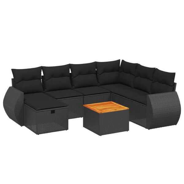 vidaXL 8-dijelni set vrtnih sofa od poliratana s jastucima crni