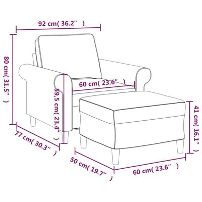 vidaXL Fotelja s tabureom svjetlosiva 60 cm od tkanine