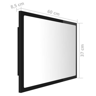 vidaXL LED kupaonsko ogledalo visoki sjaj crno 60x8,5x37 cm akrilno