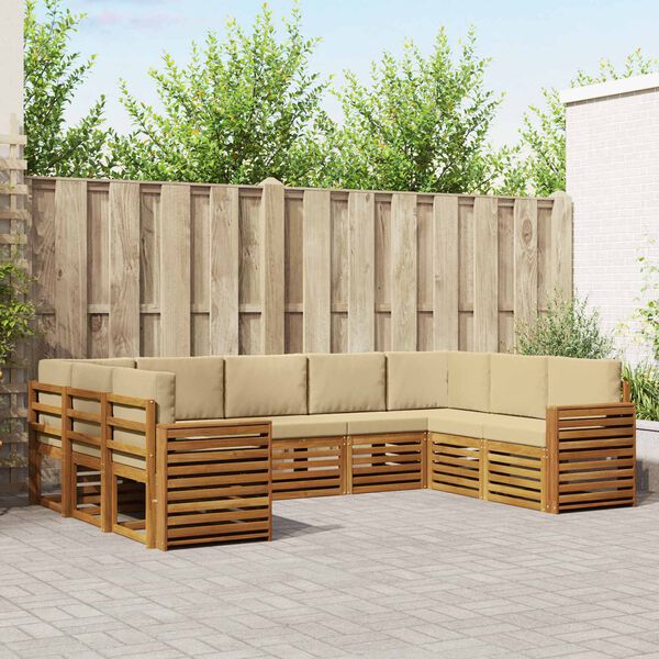 vidaXL Setovi sofa s jastukom 9 pcs Prirodna i bež Čvrsto drvo akacije