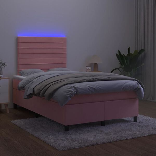 vidaXL Krevet box spring s madracem LED ružičasti 120x200cm bar&scaron;unasti