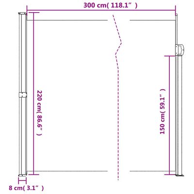 vidaXL Bočna tenda na uvlačenje krem 220 x 300 cm