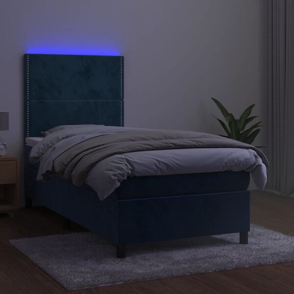 vidaXL Krevet box spring s madracem LED tamnoplavi 80 x 200 cm bar&scaron;un