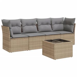 vidaXL 5-dijelni vrtni set sofa s jastucima bež od poliratana