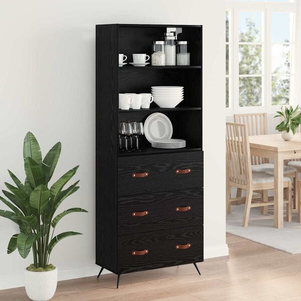 vidaXL Highboard Crni hrast 69,5 x 34 x 180 cm Konstruirano drvo