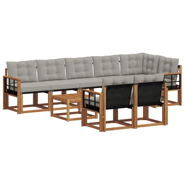 vidaXL Set vanjskih sofa s jastukom 9 pcs Prirodna i svijetlo siva