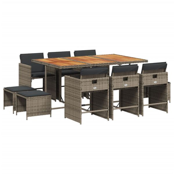 vidaXL 11-dijelni vrtni blagovaonski set s jastucima poliratan sivi