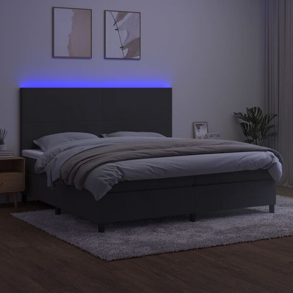 vidaXL Krevet box spring s madracem LED tamnosivi 200x200 cm bar&scaron;un