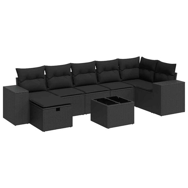 vidaXL 8-dijelni set vrtnih sofa od poliratana s jastucima crni