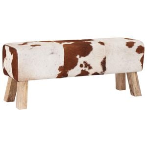 vidaXL klupa 110 x 30 x 45 cm Prava koža Smeđa i bijela