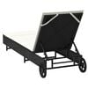 vidaXL Ležaljka za sunčanje s kotačima i jastukom crna od poliratana