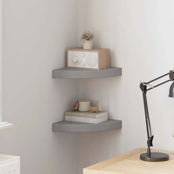 vidaXL Plutajuće kutne police 2 kom sive 25 x 25 x 3,8 cm MDF